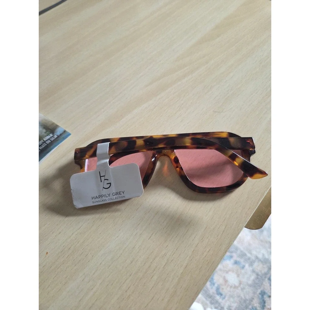 Happily Grey Tortoise Shell Aviator Sunglasses Pink Tinted Lens Retro Oversized